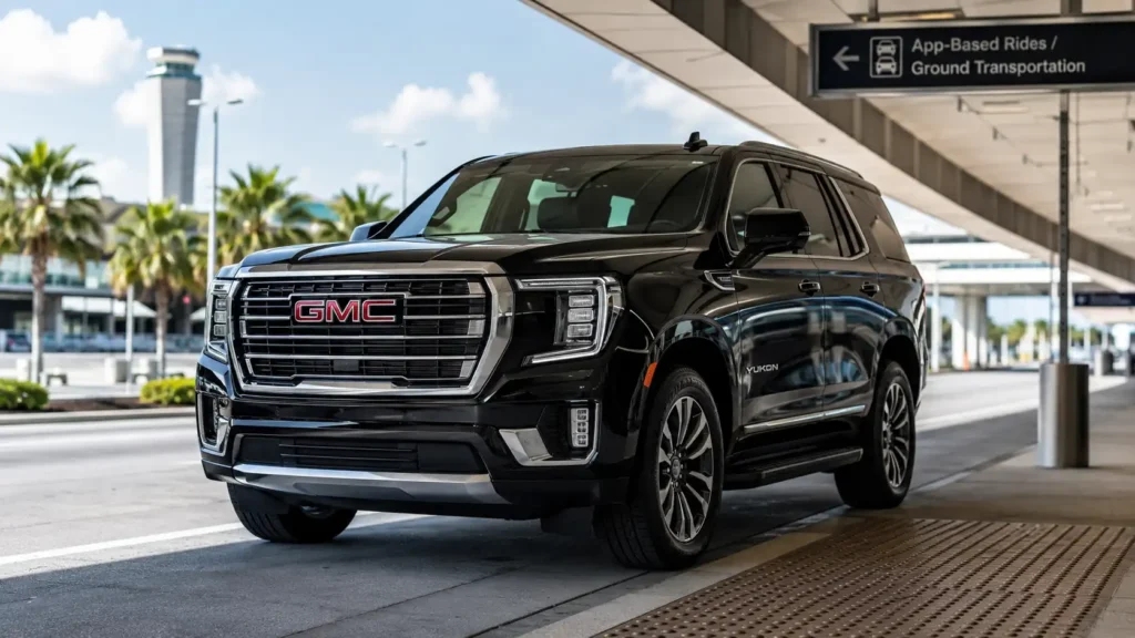 Luxury black SUV providing private chauffeur service from JAX Airport to St. Augustine.